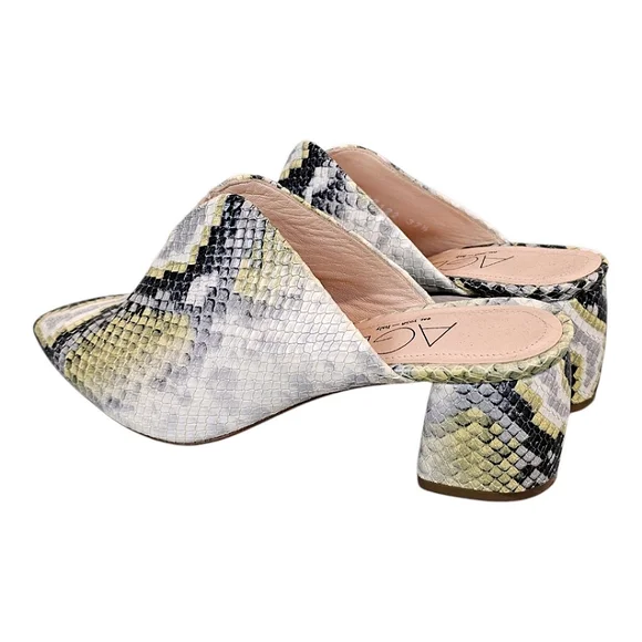 AGL Leather Snakeskin Pointed Toe Mules Size 7.5 Green & Gray Designer Luxury - Picture 7 of 15